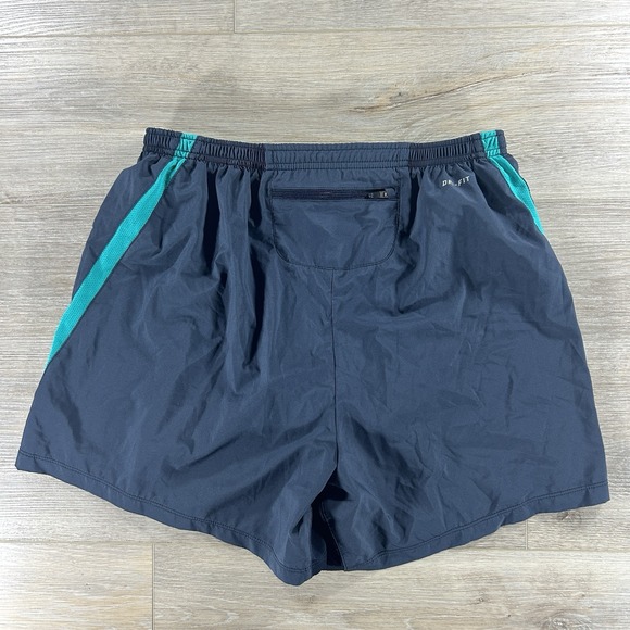 Men's Nike DriFit XL 5" Dark Grey/Teal Side Stripe Running Brief Lined Shorts - Picture 3 of 12